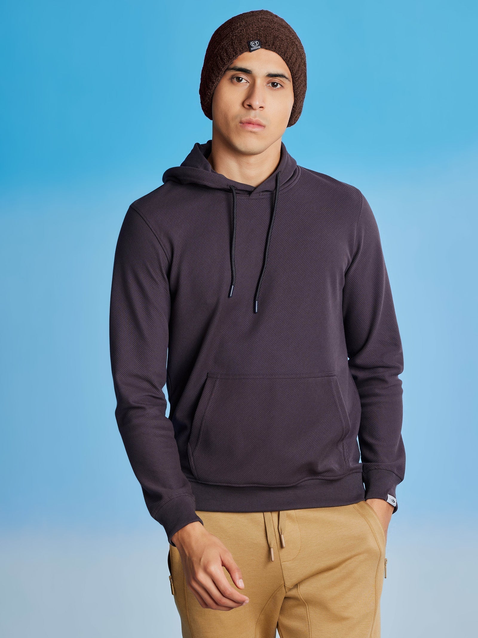 Dark Grey Ottoman Crew Neck Hooded Sweatshirt