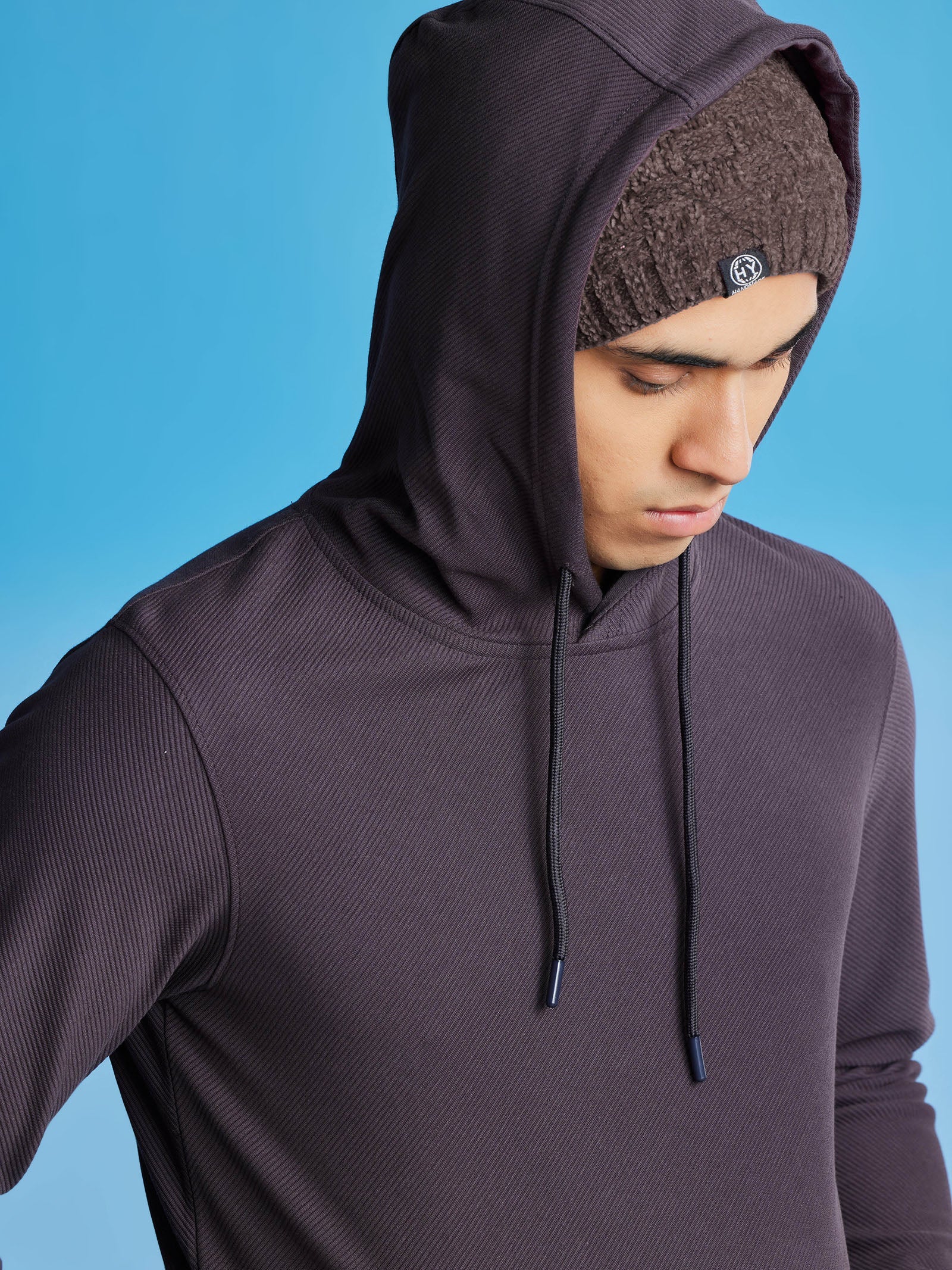 Dark Grey Ottoman Crew Neck Hooded Sweatshirt