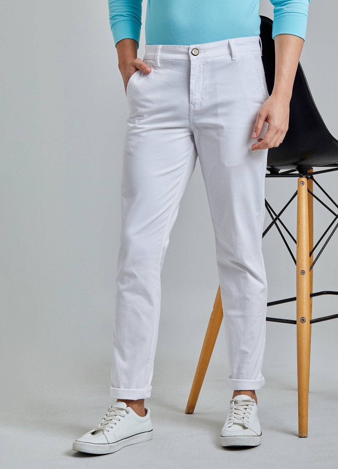 White Solid Stretch Slim Fit Trouser