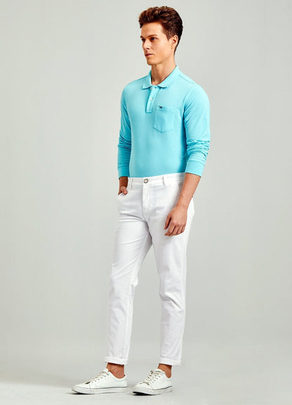 White Solid Stretch Slim Fit Trouser