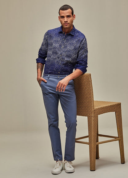 Blue Solid Stretch Slim Fit Trouser