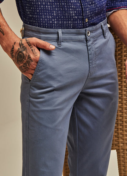 Blue Solid Stretch Slim Fit Trouser