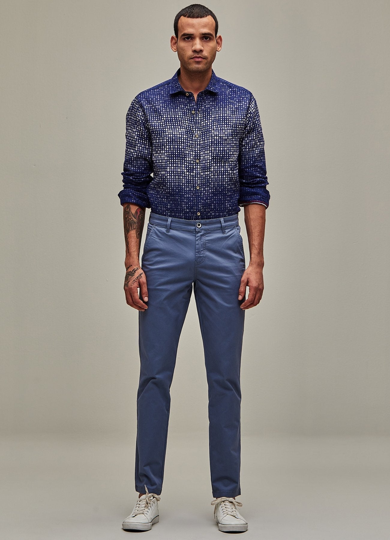 Blue Solid Stretch Slim Fit Trouser