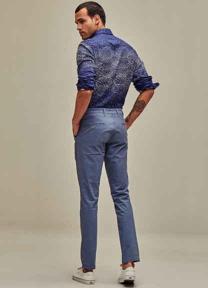 Blue Solid Stretch Slim Fit Trouser