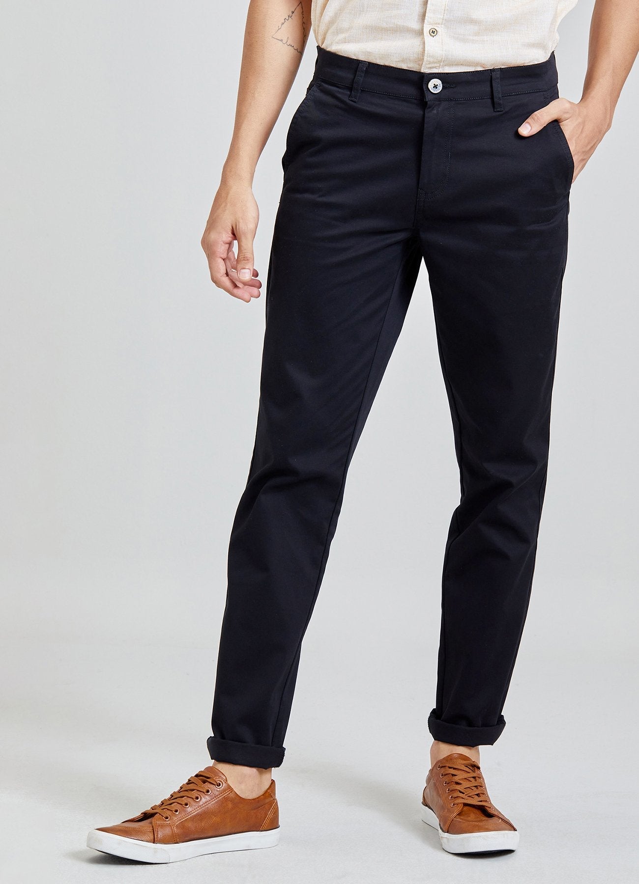 Black Solid Stretch Slim Fit Trouser