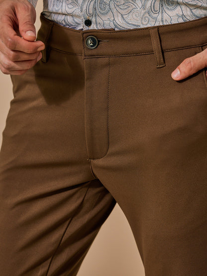 Brown 4-Way Stretch Textured Trouser