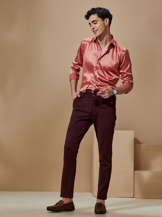 Brown 4-Way Stretch Textured Trouser