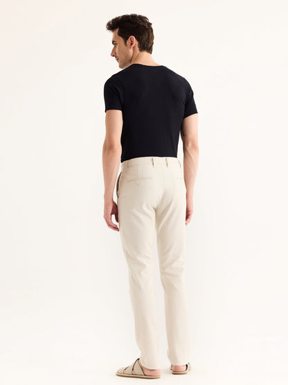 Cream Stretch Slim Fit Trouser