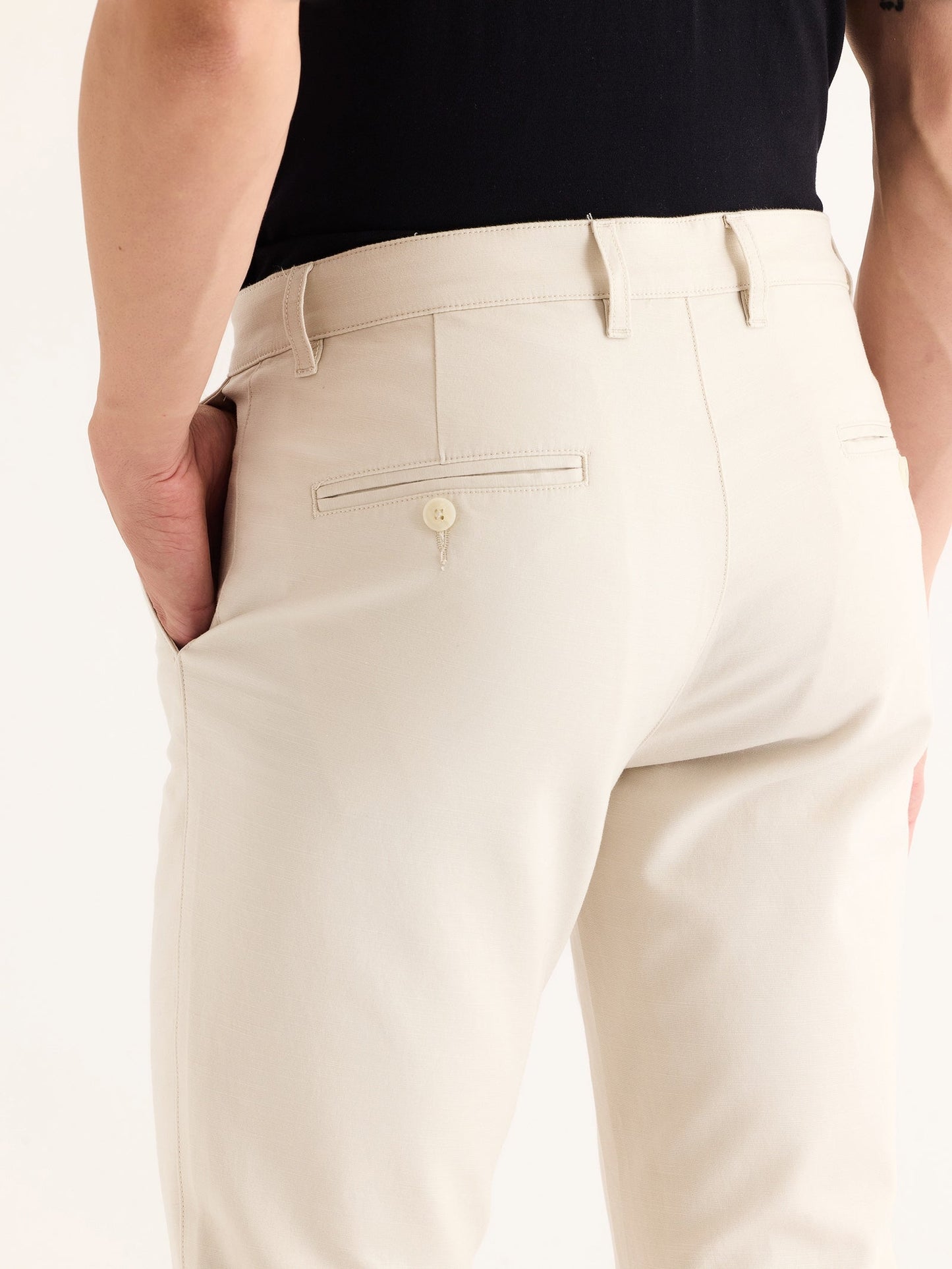 Cream Stretch Slim Fit Trouser