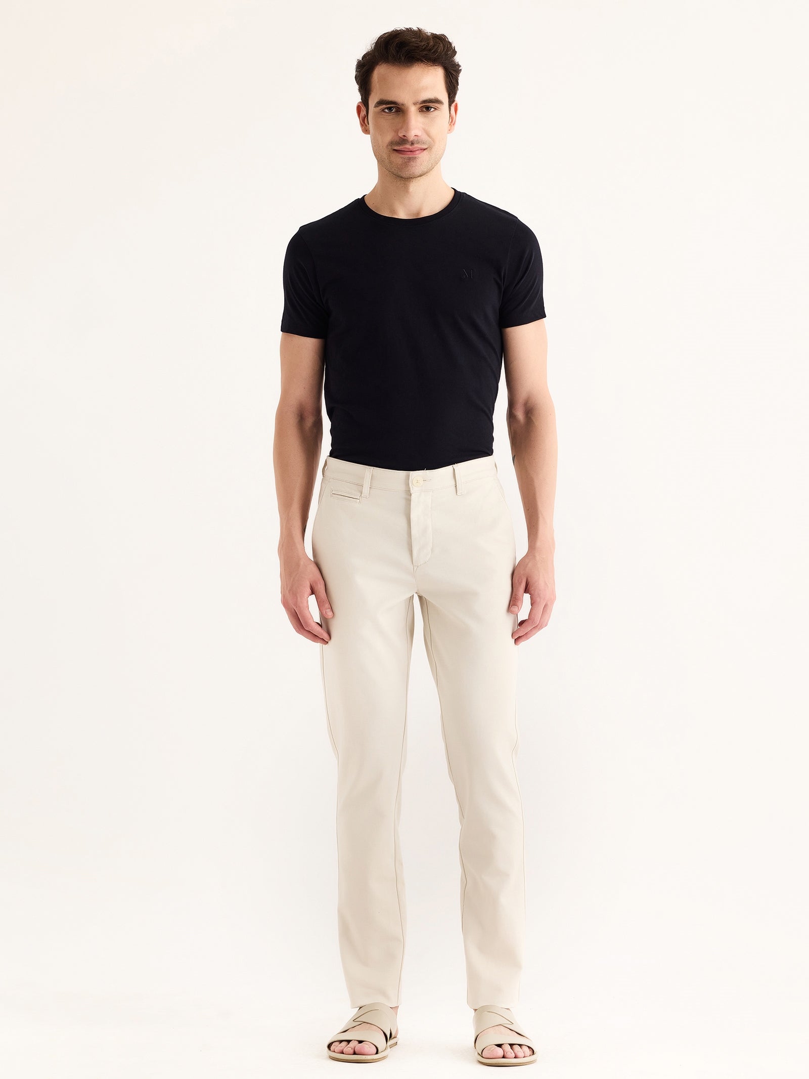 Cream Stretch Slim Fit Trouser