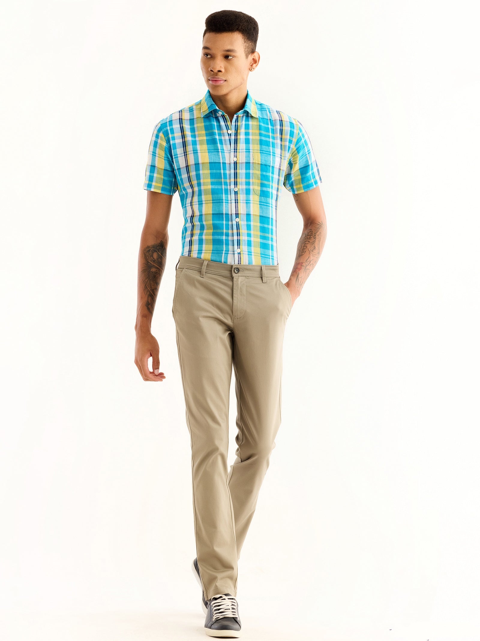 Cream Stretch Slim Fit Trouser