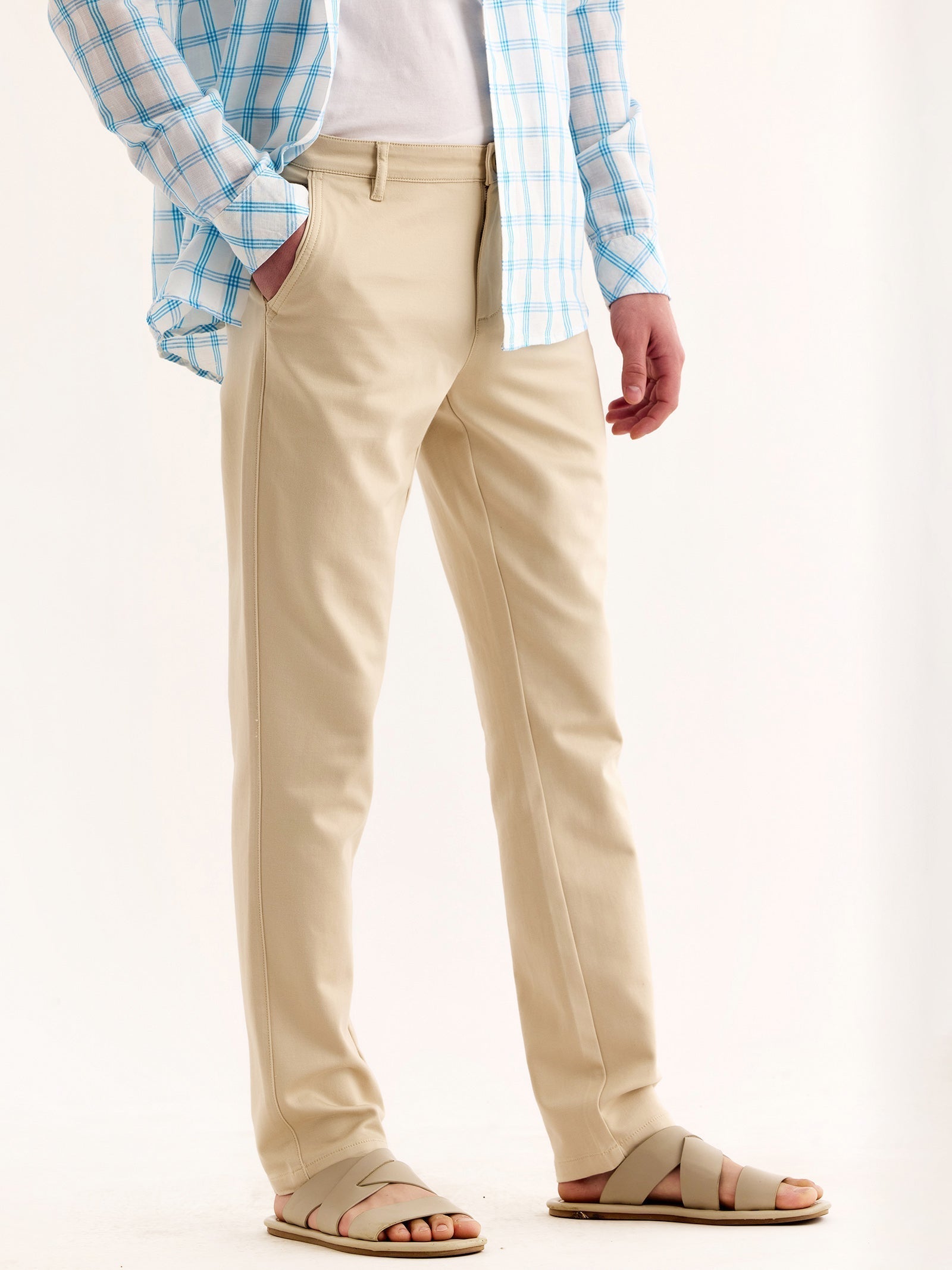 Cream Stretch Slim Fit Trouser