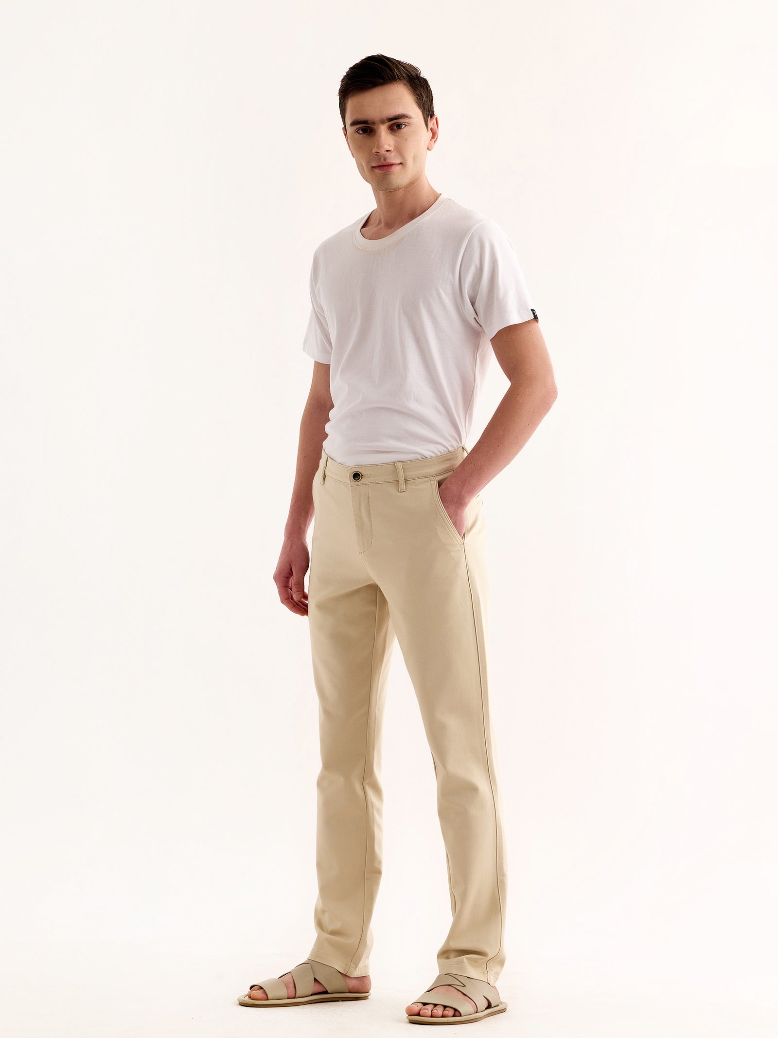 Cream Stretch Slim Fit Trouser