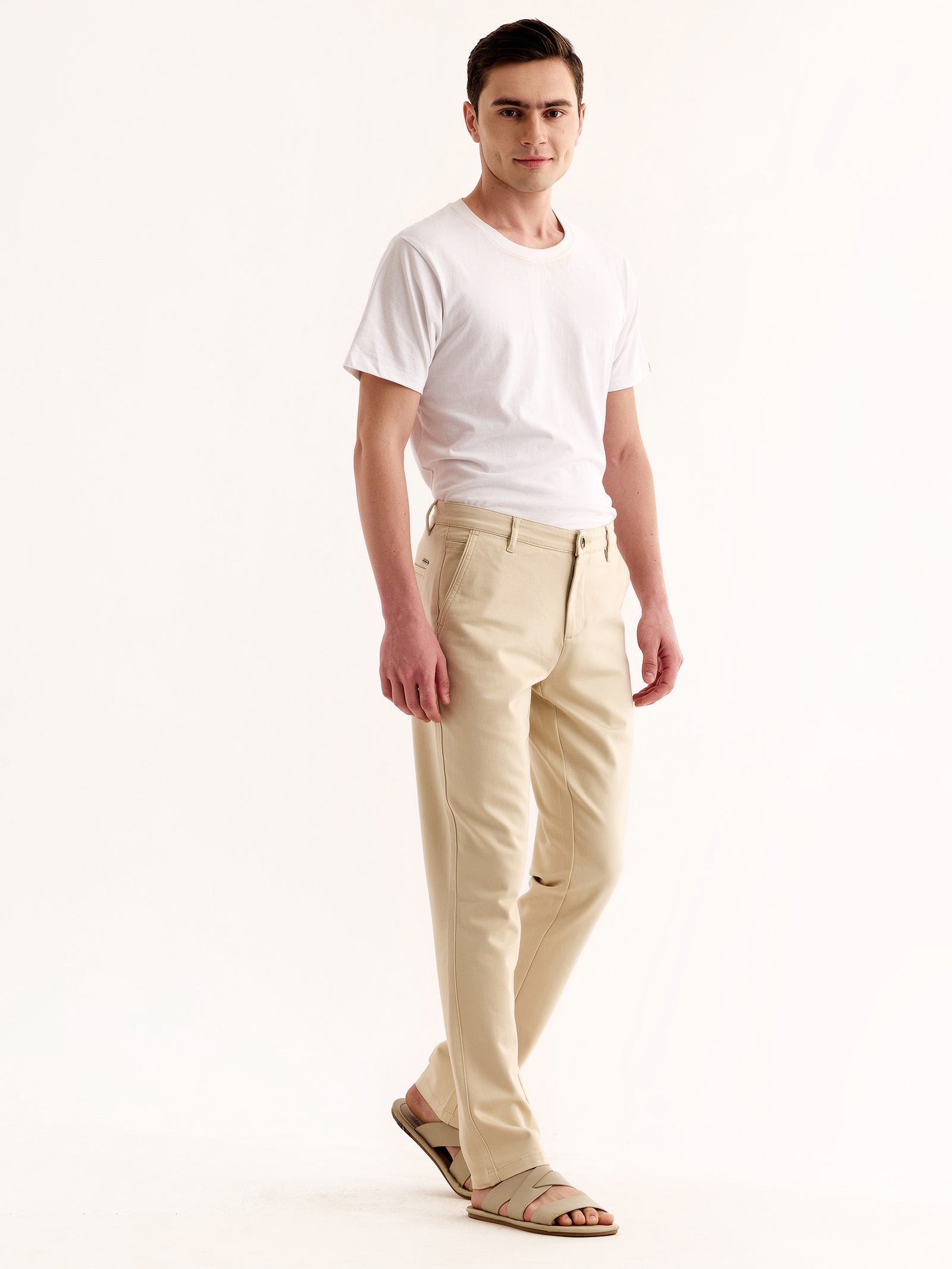 Cream Stretch Slim Fit Trouser