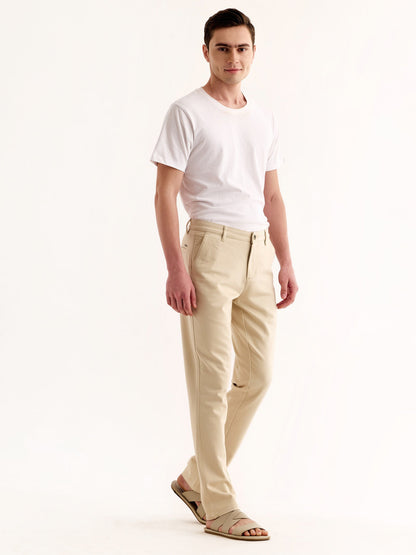 Cream Stretch Slim Fit Trouser