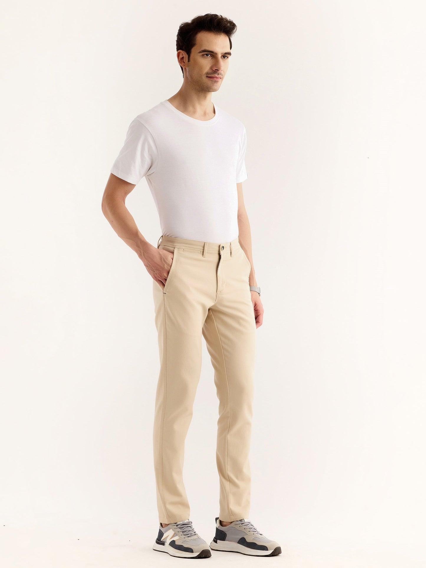 Cream Stretch Slim Fit Trouser