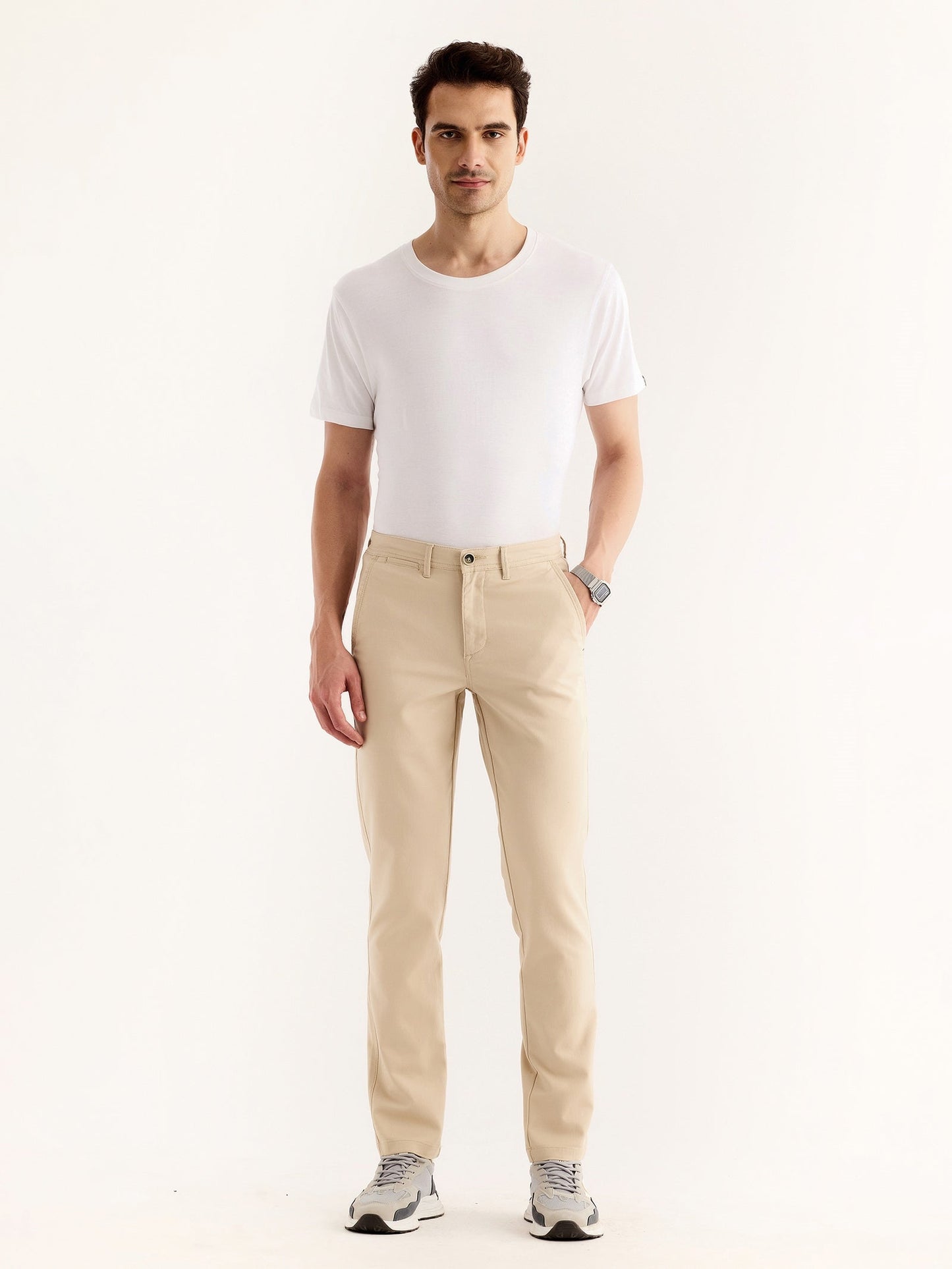 Cream Stretch Slim Fit Trouser