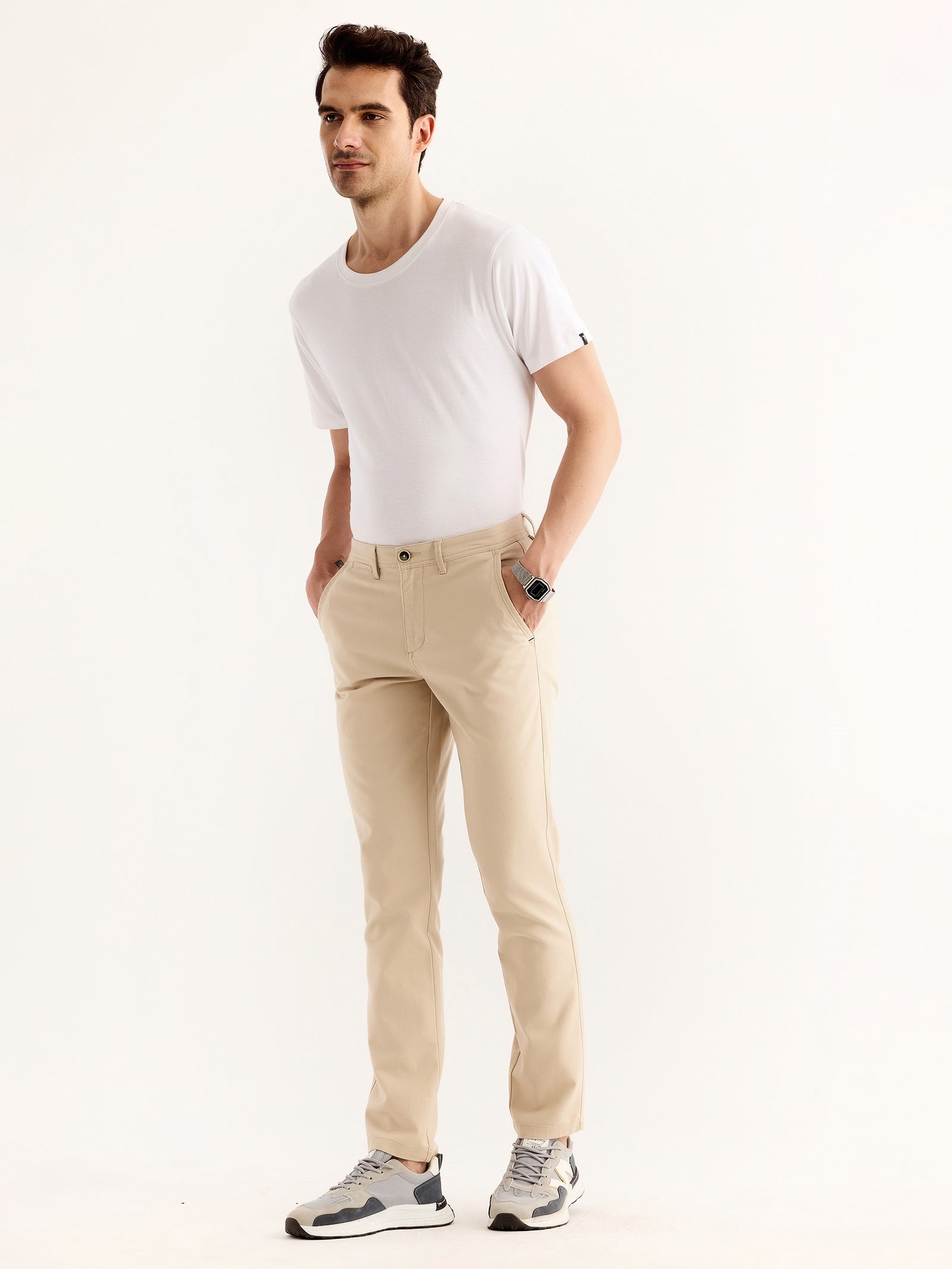 Cream Stretch Slim Fit Trouser