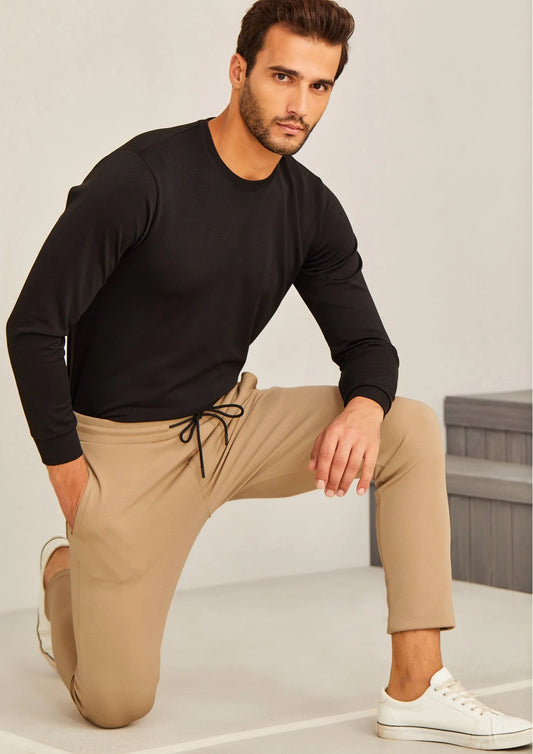 Cream Textured 4-Way Stretch Track Pant