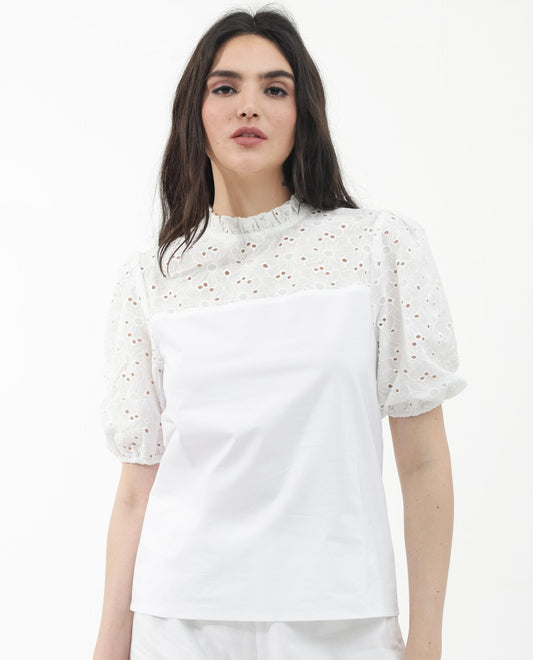 Rareism Women Dunzon White Cotton Fabric Regular Sleeves Collared Neck Solid Regular Length Top