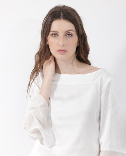 Rareism Women Duvall White Polyester Fabric Full Sleeve Round Neck Solid Regular Length Top