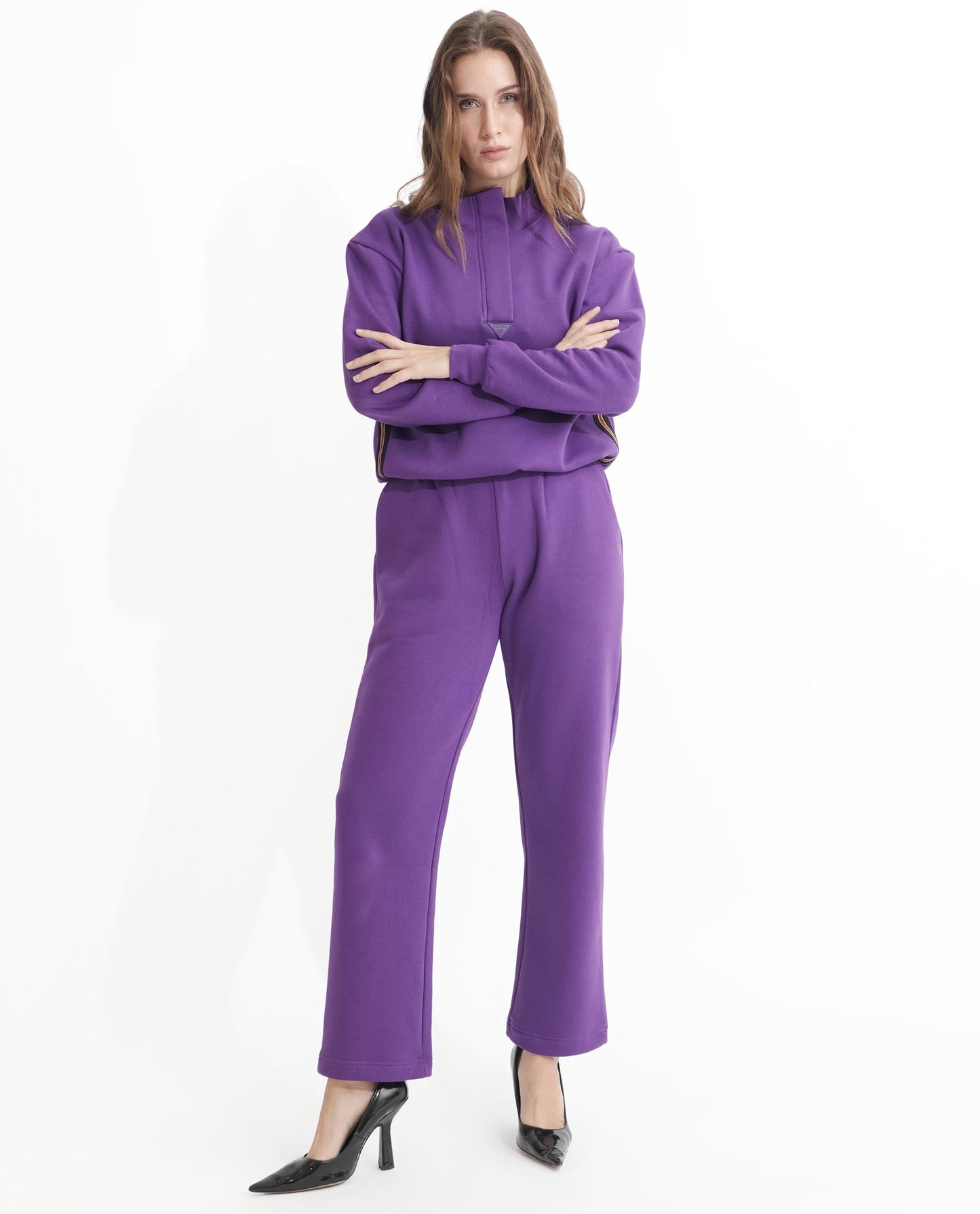 Rareism Articale Women Fronk Purple Poly Cotton Fabric Tailored Fit Plain Ankle Length Track Pant