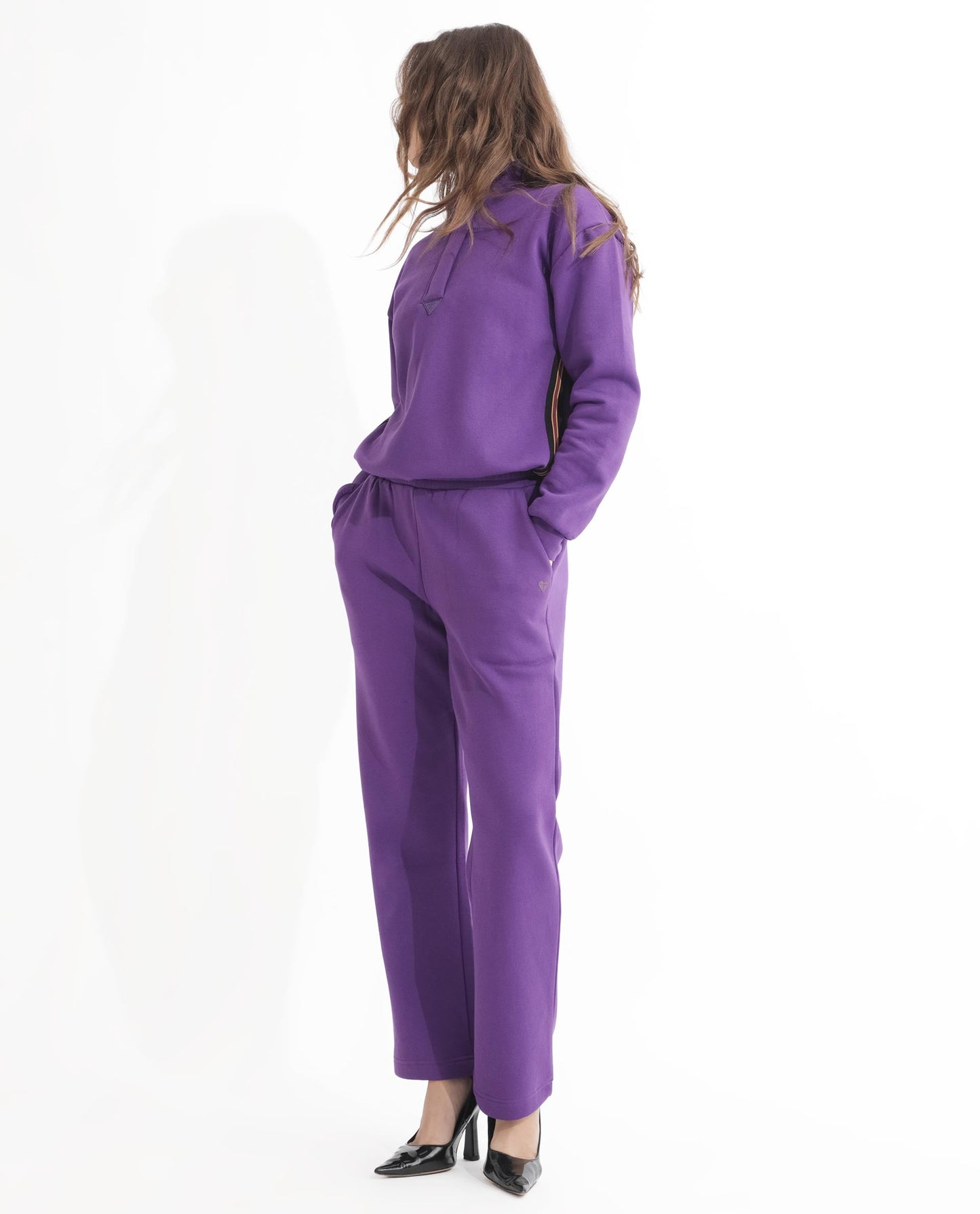 Rareism Articale Women Fronk Purple Poly Cotton Fabric Tailored Fit Plain Ankle Length Track Pant