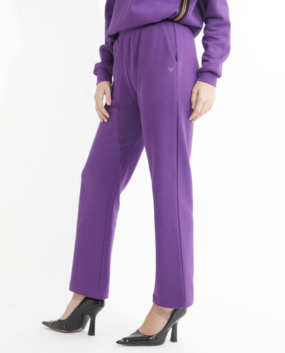 Rareism Articale Women Fronk Purple Poly Cotton Fabric Tailored Fit Plain Ankle Length Track Pant