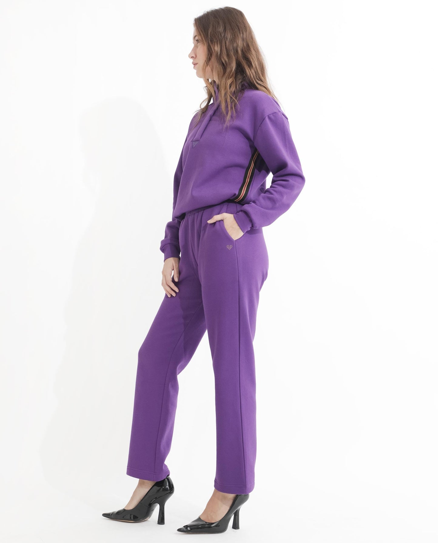 Rareism Articale Women Fronk Purple Poly Cotton Fabric Tailored Fit Plain Ankle Length Track Pant