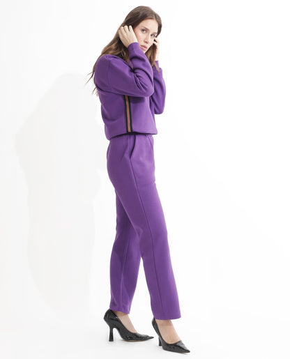 Rareism Articale Women Fronk Purple Poly Cotton Fabric Tailored Fit Plain Ankle Length Track Pant