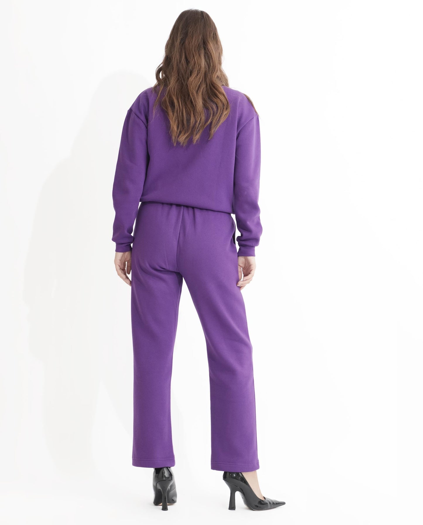 Rareism Articale Women Fronk Purple Poly Cotton Fabric Tailored Fit Plain Ankle Length Track Pant