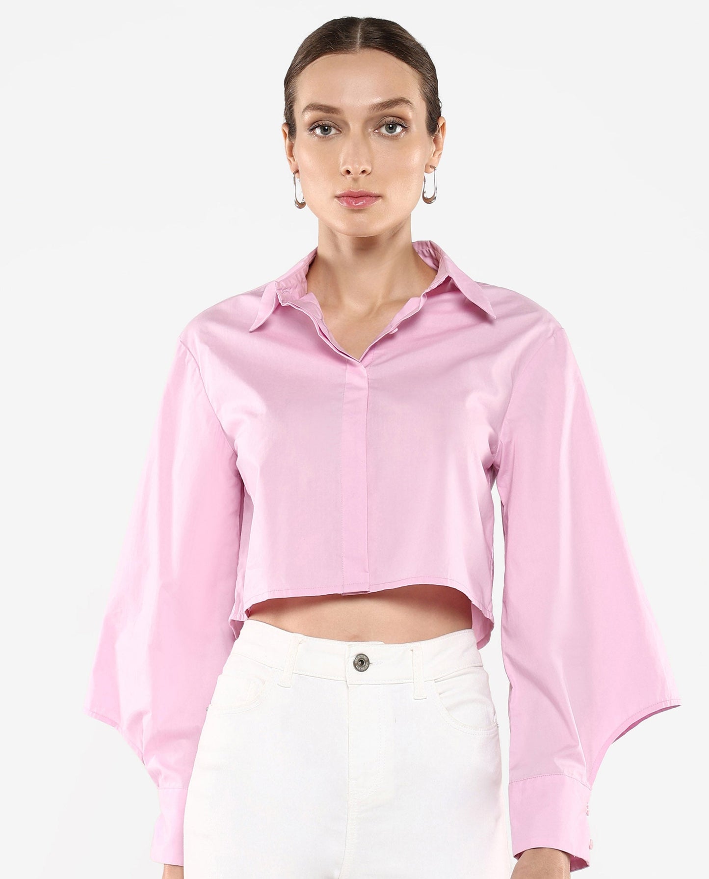 Rareism Women Grieropo Pink Fashion Sleeve Collared Neck Plain Top