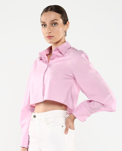 Rareism Women Grieropo Pink Fashion Sleeve Collared Neck Plain Top