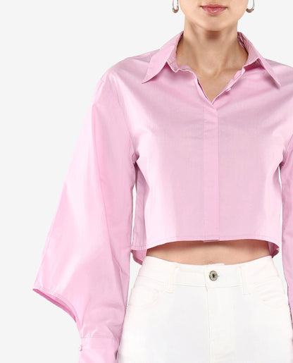 Rareism Women Grieropo Pink Fashion Sleeve Collared Neck Plain Top