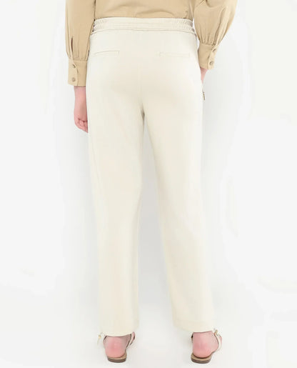 Rareism Women Gumushane Off White Modal Lycra Fabric Straight Fit Ankle Length Plain Track Pant