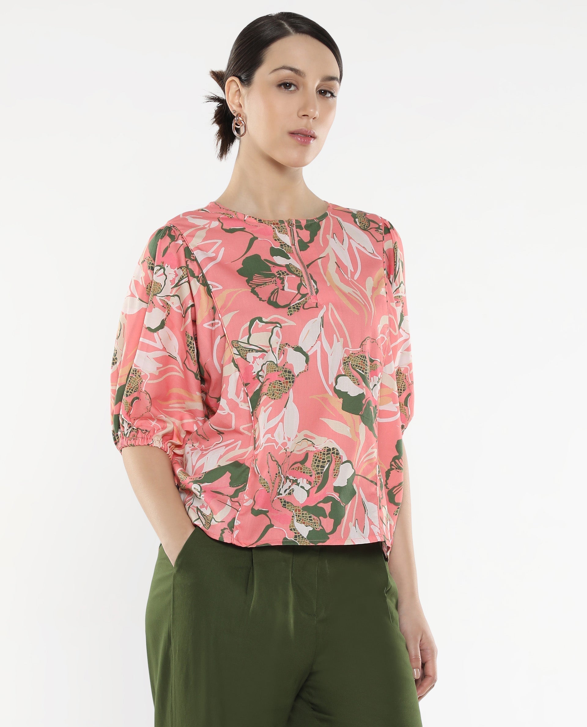 Rareism Women Hirtemis Pink Print Top