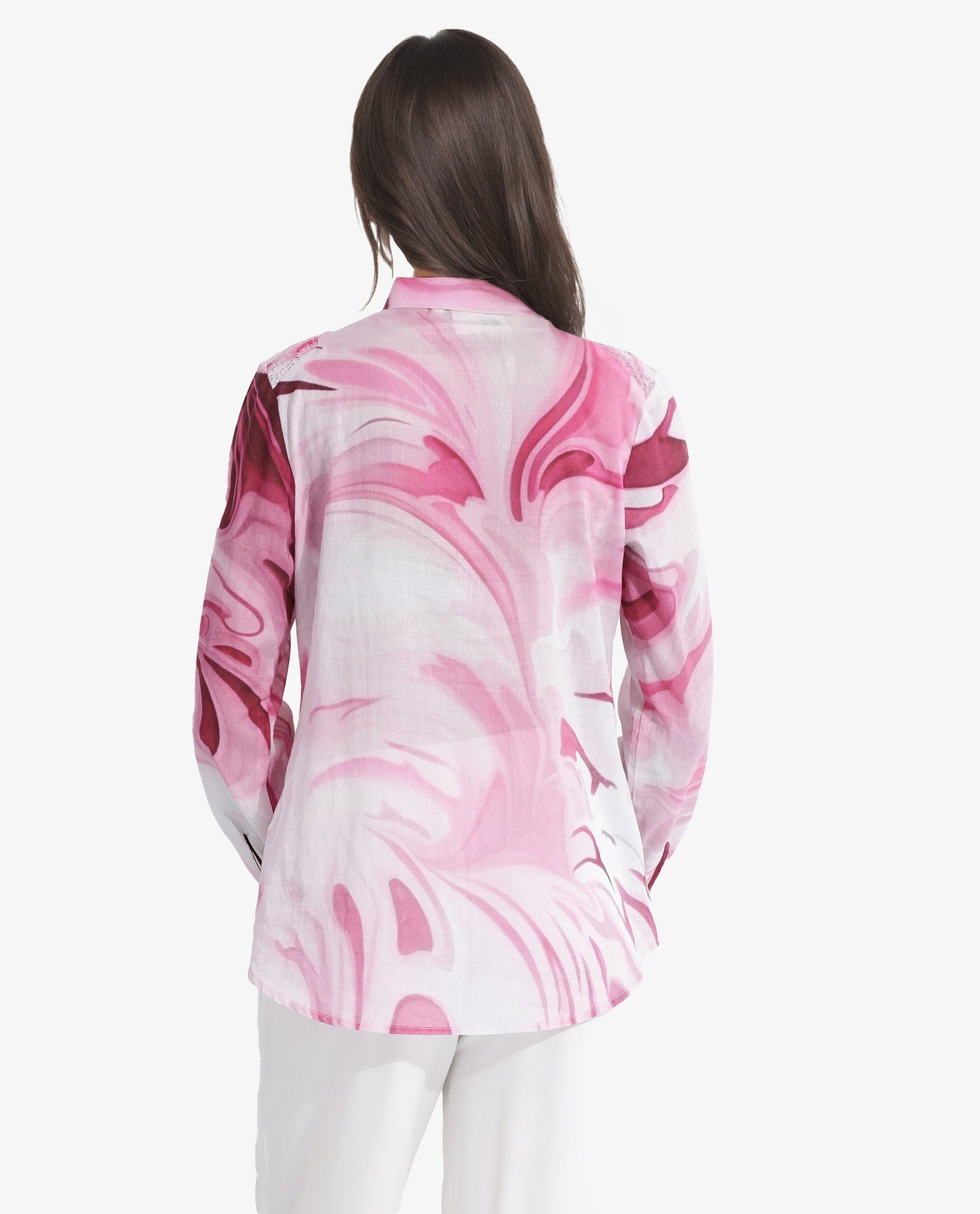 Rareism Women Hushie Pink Cuffed Sleeve Tie-Up Neck Button Closure Abstract Print Top