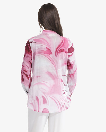 Rareism Women Hushie Pink Cuffed Sleeve Tie-Up Neck Button Closure Abstract Print Top