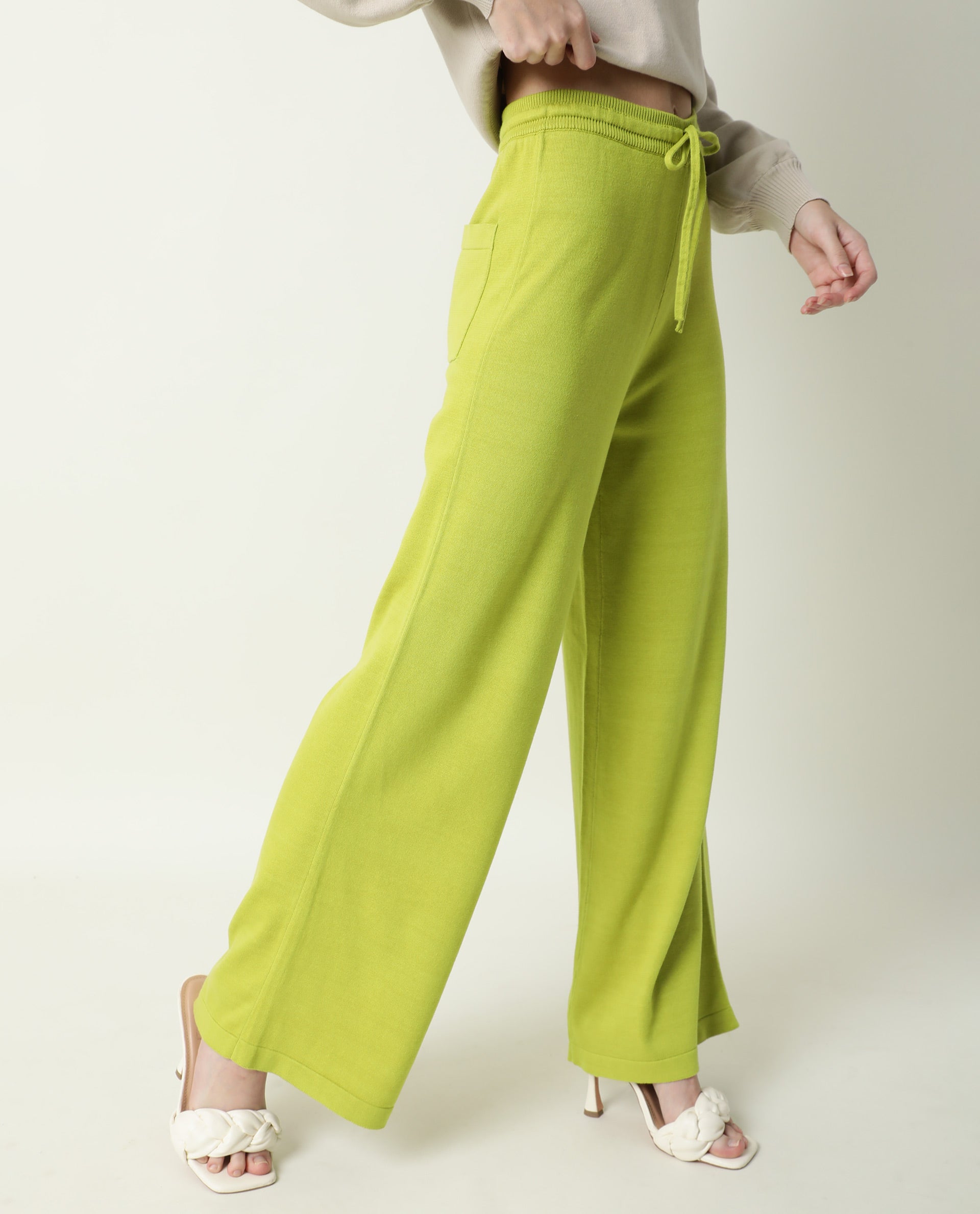 Rareism Women Finnet Track Flouroscent Green Cotton Fabric Relaxed Fit Color Blocked Mid Rise Regular Track Pant