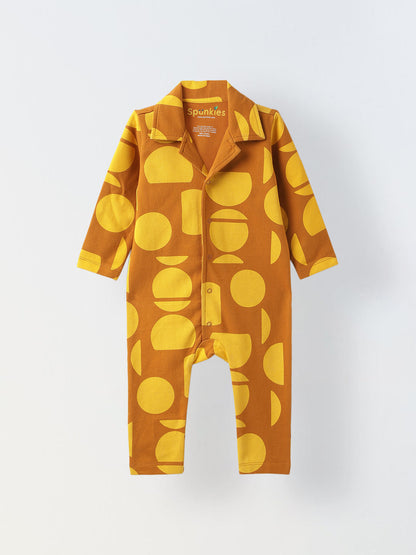 Infant Mustard Geometric Print Romper - Stylish & Comfy One-Piece Outfit