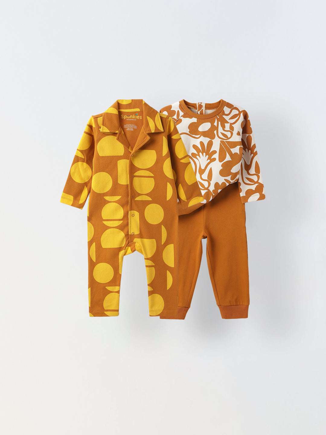 Infant Abstract Print Romper & Floral Sweatshirt Jogger Set - Stylish & Cozy Combo