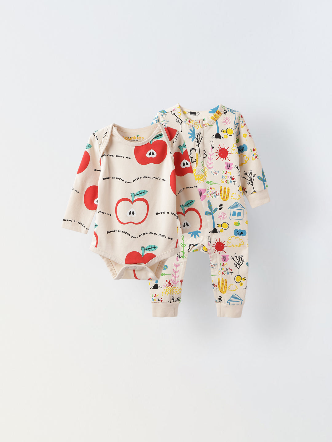 Infant Doodle Print Romper - Playful & Cozy Two-Piece Outfit