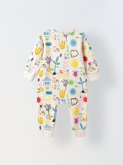 Infant Doodle Print Romper - Playful & Cozy Two-Piece Outfit