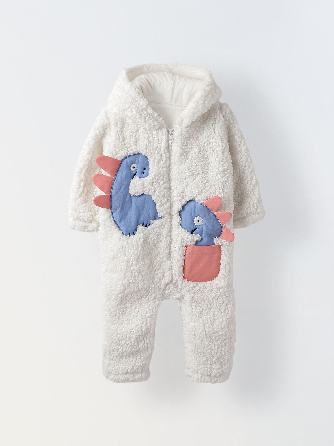 Infant Fuzzy Dinosaur Hooded Romper - Cozy & Adorable Winter Outfit