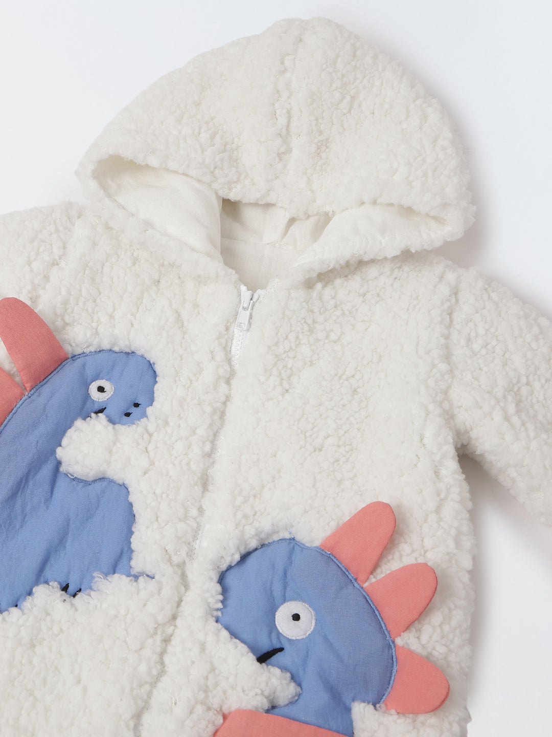 Infant Fuzzy Dinosaur Hooded Romper - Cozy & Adorable Winter Outfit