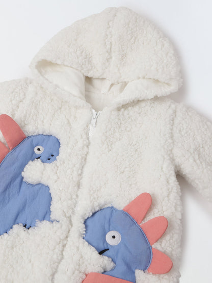 Infant Fuzzy Dinosaur Hooded Romper - Cozy & Adorable Winter Outfit