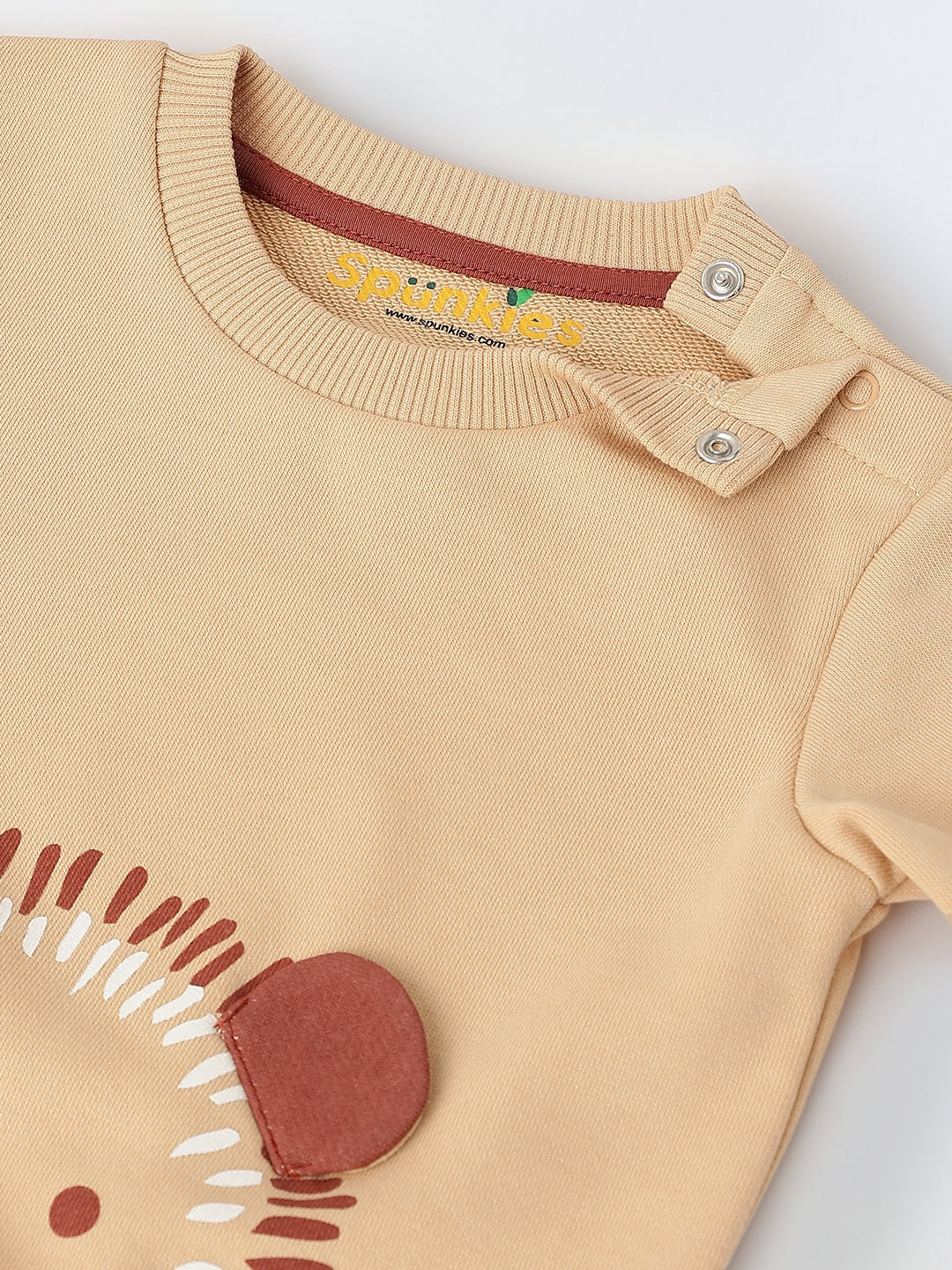 Baby Beige Teddy Bear Print-Knit Sweatshirt with Jogger