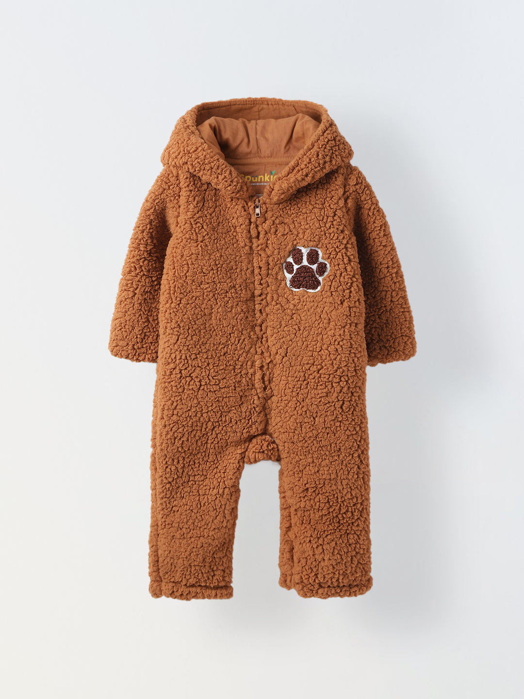 Infant Brown Sherpa Bear Romper with Ear Details - Cozy & Adorable Hooded Outfit