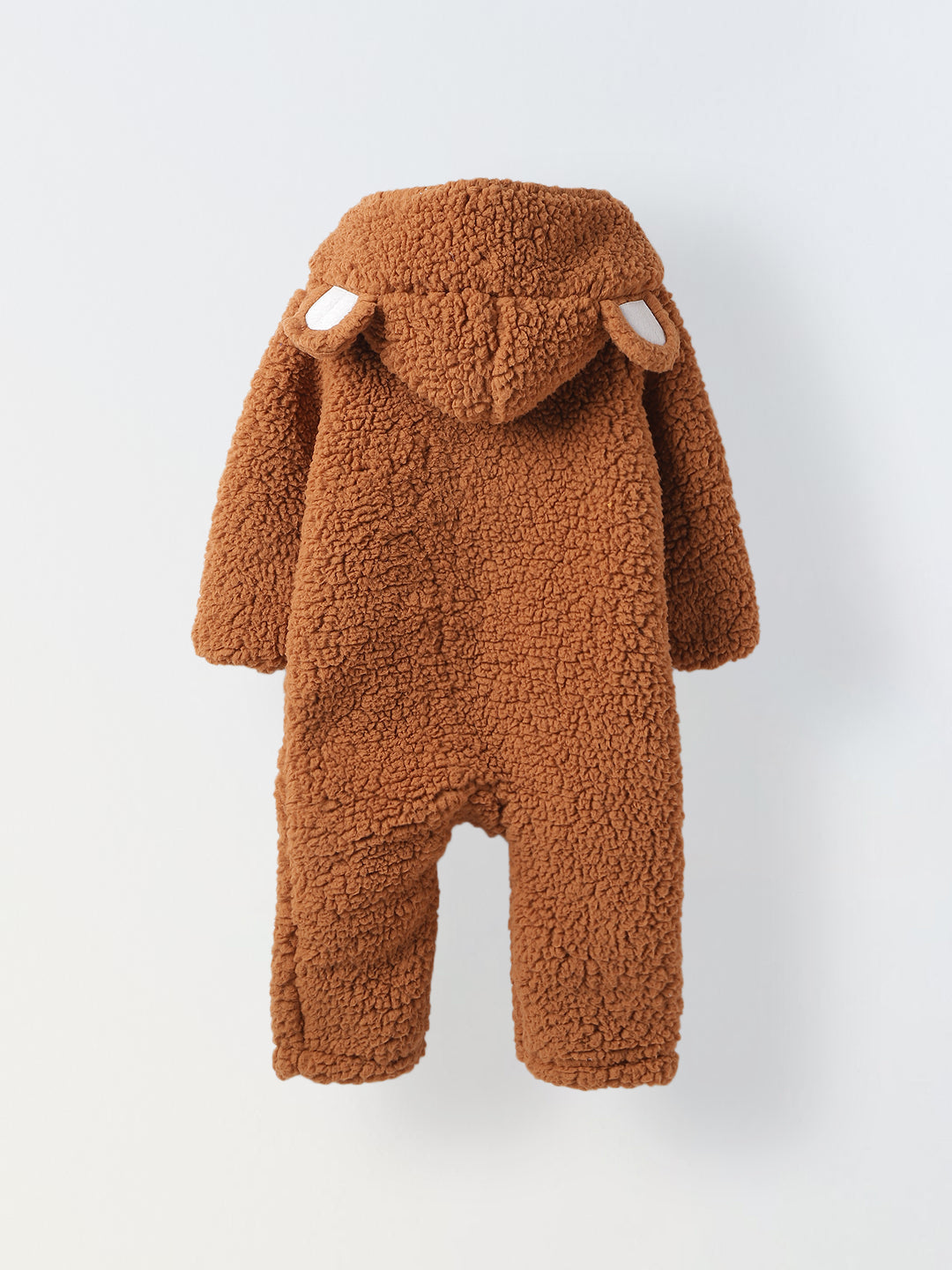 Infant Brown Sherpa Bear Romper with Ear Details - Cozy & Adorable Hooded Outfit