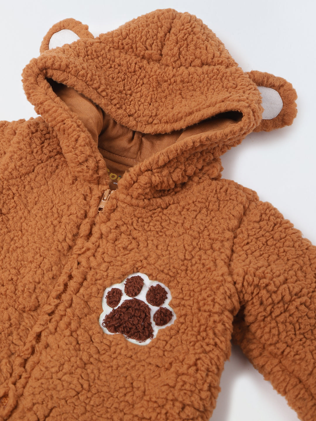 Infant Brown Sherpa Bear Romper with Ear Details - Cozy & Adorable Hooded Outfit